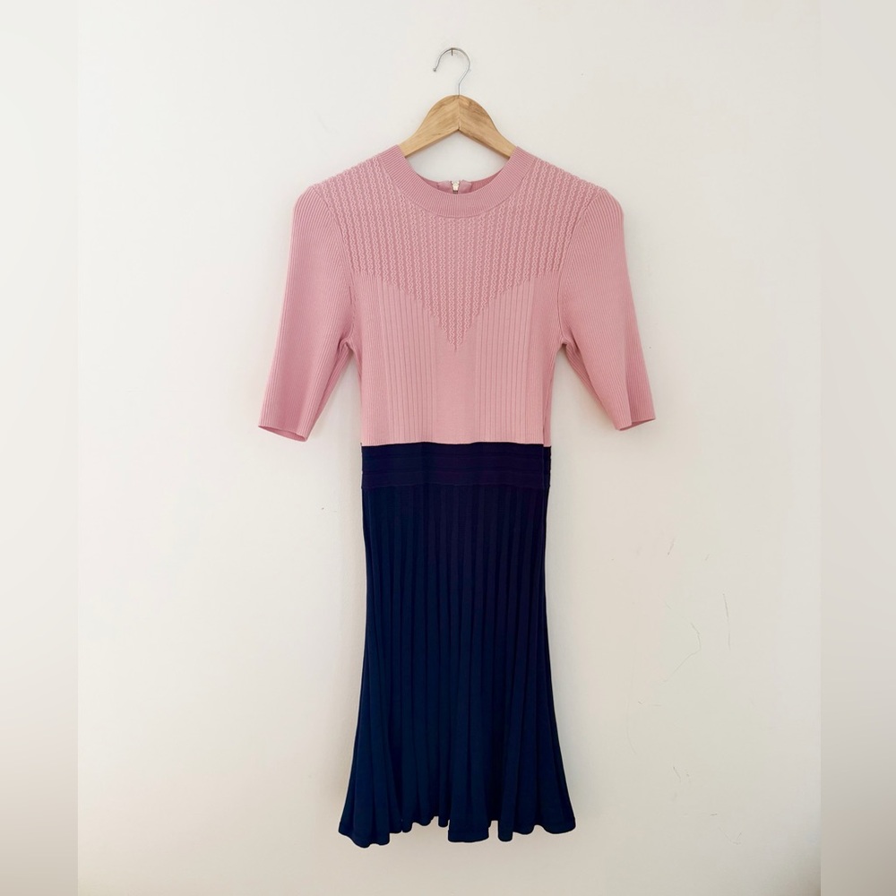Ted Baker Pink and Navy ribbed Midi Dress